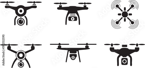 drone symbol set quadcopter and multirotor camera silhouettes