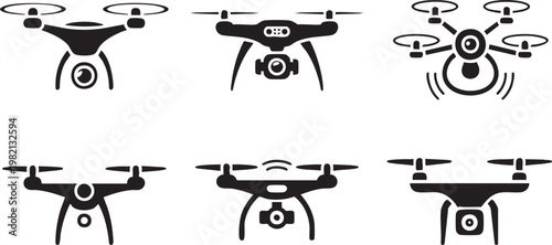 drone icons collection multirotor camera silhouettes vector pack