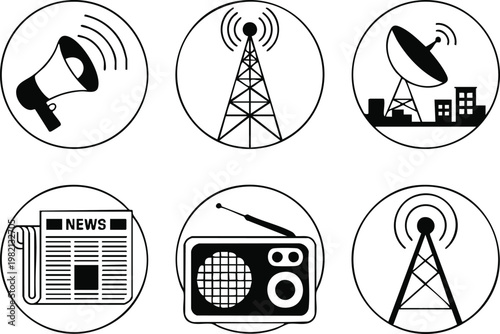 broadcast journalism press update bulletin podcast stream icon set