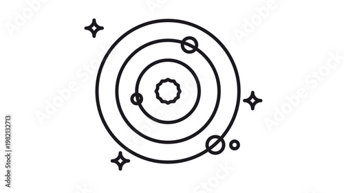 Quadro em tela Minimalist celestial diagram icon depicting a radiant star encircled by concentr