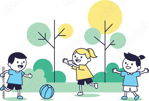 Happy Children Running in Park – Outdoor Activity Illustration