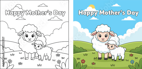 Lambhood is beautifully depicted in this field scene showing a mother sheep and her baby