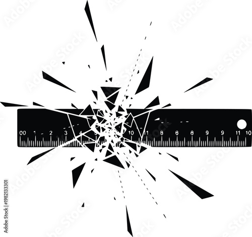 A black ruler with a shattered effect on a white background