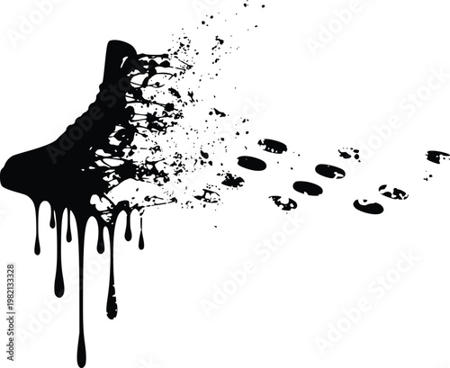 A black paint footprint trail disappearing into thin air