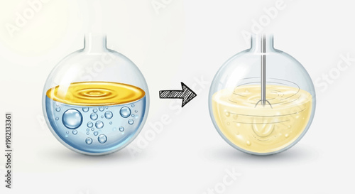 A person mixes two liquids in a laboratory setting with a glass flask.