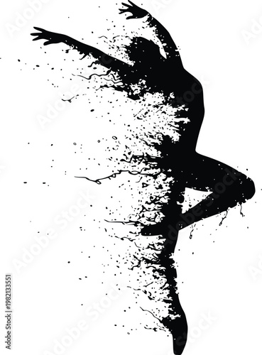 A dancer in motion with a dynamic silhouette against a white background