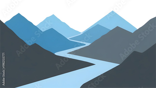 Mountain range landscape with river flowing through valley