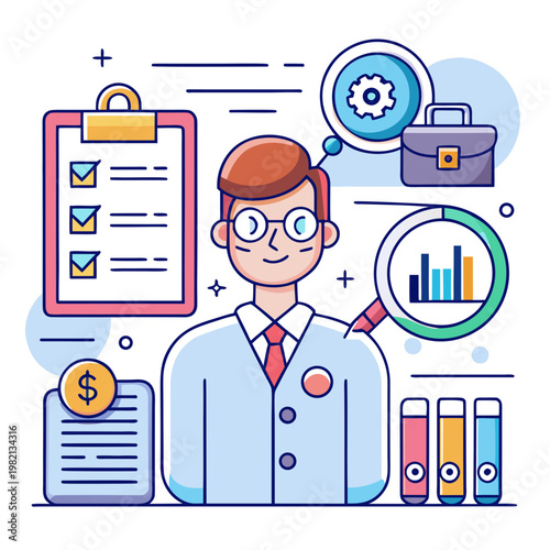 Accountant analyzing financial data with tools