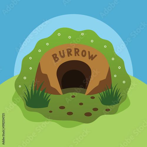 Cute Animal Burrow Entrance in Grassy Hillside