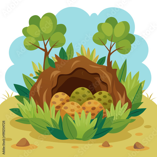 Cozy Animal Nest with Eggs Hidden in Nature