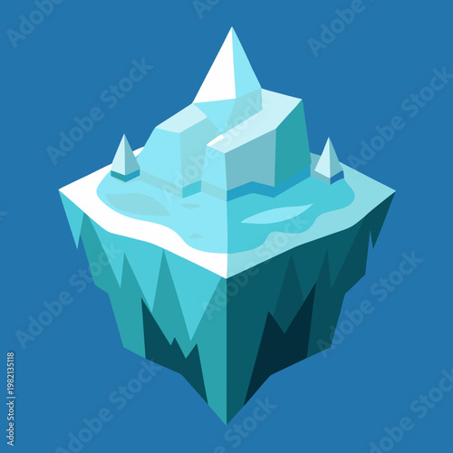 Stylized Isometric Iceberg Floating in Blue