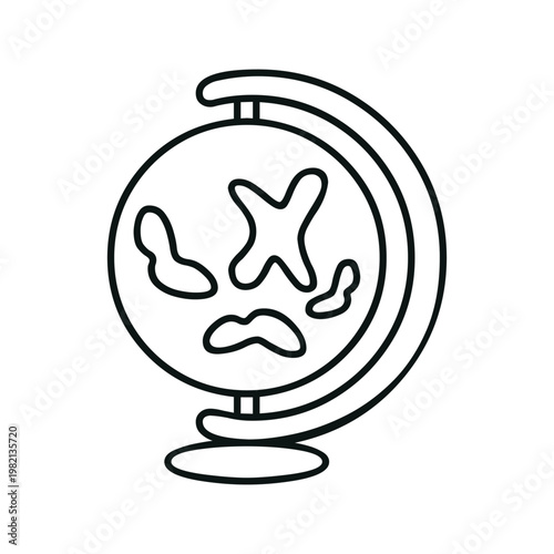 Creative globe illustration featuring abstract continents with a stylized stand