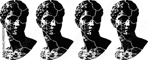 marble bust silhouette four times with glitch and crack effect