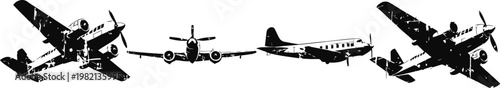 vintage military airplanes in silhouette with various wwii bomber designs in black and white