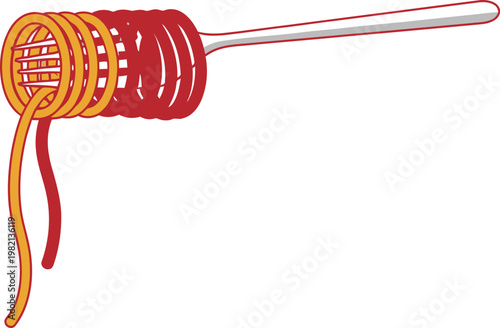 Minimalist premium vector icon fork piercing spiral vegetable noodles with offset shadow dual color orange red modern healthy food design