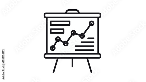 Business Presentation Board Vector Icon with Growing Line Graph and Data Statistics Illustration. Minimalist Black Silhouette Symbol for Analytics, Financial Growth, and Corporate Reports.