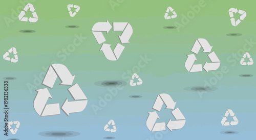 Recycle Symbol Background with Multiple Arrows Floating on Gradient Blue and Green Backdrop