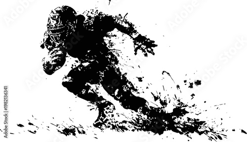 Dynamic american football player sprinting with ball, action and speed in black silhouette