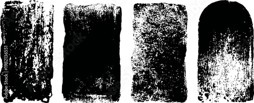 set of black textured grunge brush strokes and distress overlays in various rectangular shapes
