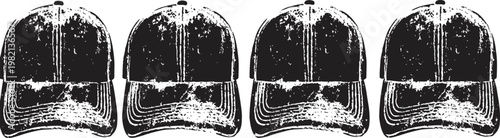 Grunge baseball caps in a row set of four worn and distressed hats