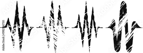 black heartbeat pulse line with artistic grunge texture and distressed effect on white background