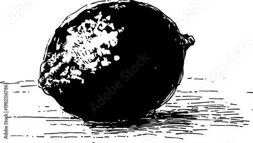 Single lemon illustration citrus fruit with textured peel, shadow on surface fresh natural ingredient design