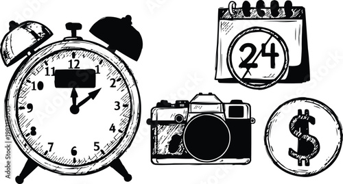 Vector illustration of a retro alarm clock as a symbol of an old-fashioned object for business office deadlines and time management.