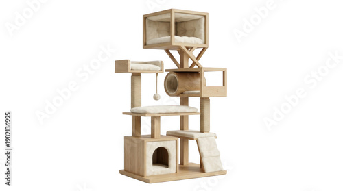 Stylish modern cat tree with multiple levels and cozy cushions for feline play and relaxation