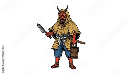 Namahage festival vector illustration with Akita folklore masked spirit character