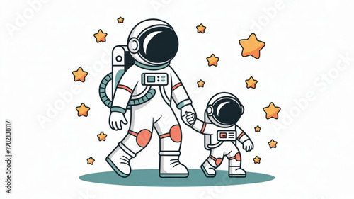 Astronauts walking hand in hand with stars space exploration family bonding adventure inspiration dreams cosmos galaxy space travel teamwork
