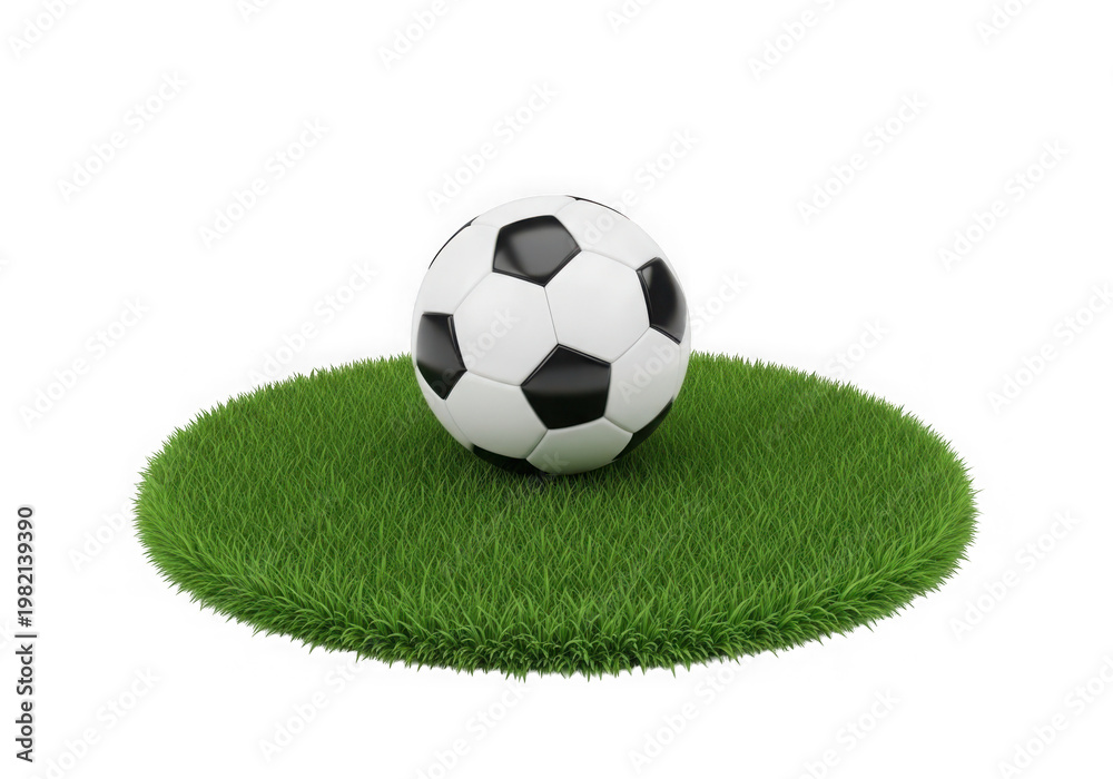 Fototapeta premium A soccer ball sitting on a patch of green grass isolated on transparent background