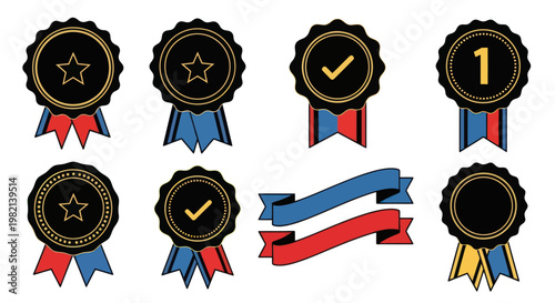Award Ribbons and Badges Icons Set.