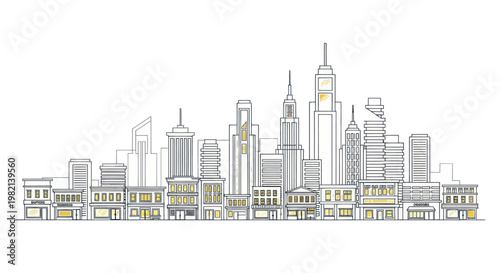 City Skyline with Skyscrapers and Buildings.