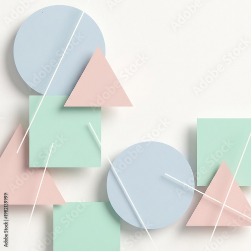 A colorful abstract composition of geometric shapes on a white background