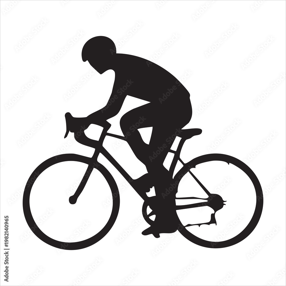 Obraz premium Cyclist silhouette with road bike helmet and athletic gear on white background