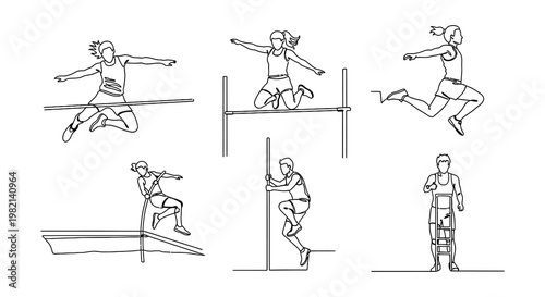 Athletes in motion a collection of line drawn track and field events