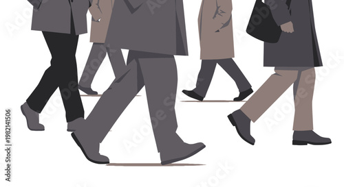Anonymous People Walking in a Busy Urban Environment on Isolated White Background