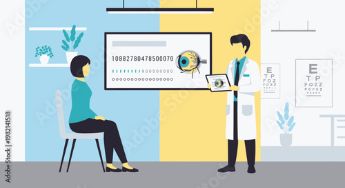 Ophthalmologist Examining Patient's Vision with Digital Screen and Advanced Equipment in Medical Office