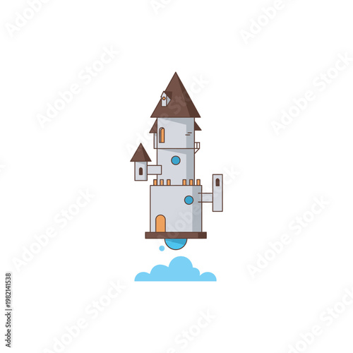 Whimsical Floating Castle Tower Vector Illustration