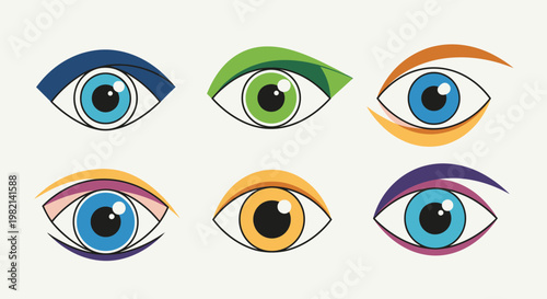 Collection of Colorful Stylized Human Eyes with Different Iris Colors in Bright Studio