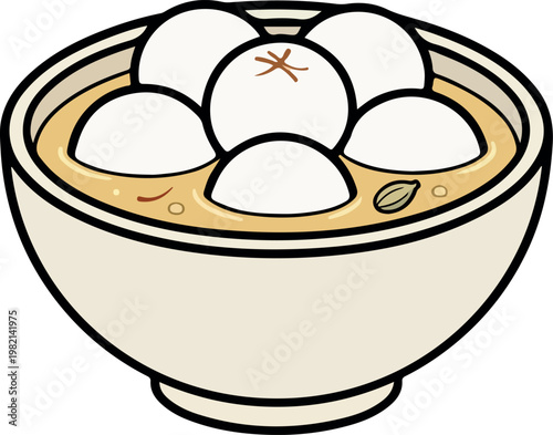 Traditional Indian Rasgulla Sweet Dessert in a Bowl Vector Icon