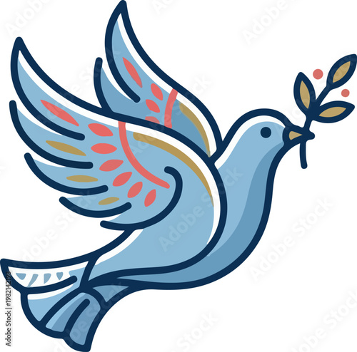 Stylized Peace Dove Flying with Olive Branch