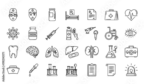 Modern Healthcare Line Icons Set Doctor Medical Equipment Editable Stroke Minimal Vector Pack