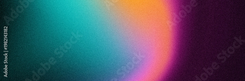 Vibrant abstract background with purple teal orange color gradient, featuring a grainy noise texture isolated on black background, for presentations, banner, poster, header, cover, backdrop design. 