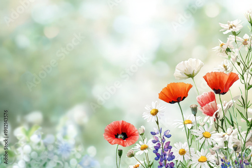 Vibrant watercolor painting of wildflowers in various colors, creating cheerful and serene atmosphere