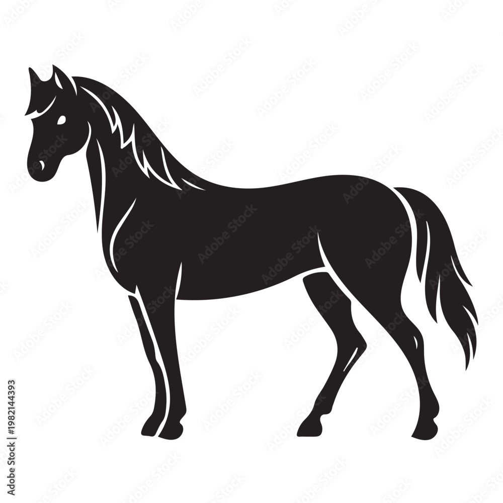 Obraz premium Standing Horse Outline Silhouette – Minimal Black Vector Icon