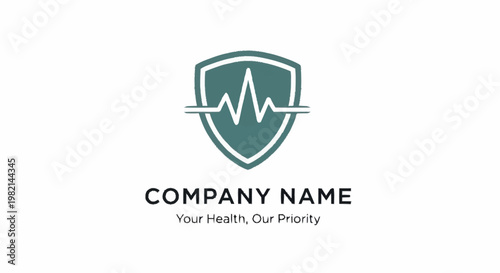 Medical Shield Logo with Heartbeat Line.