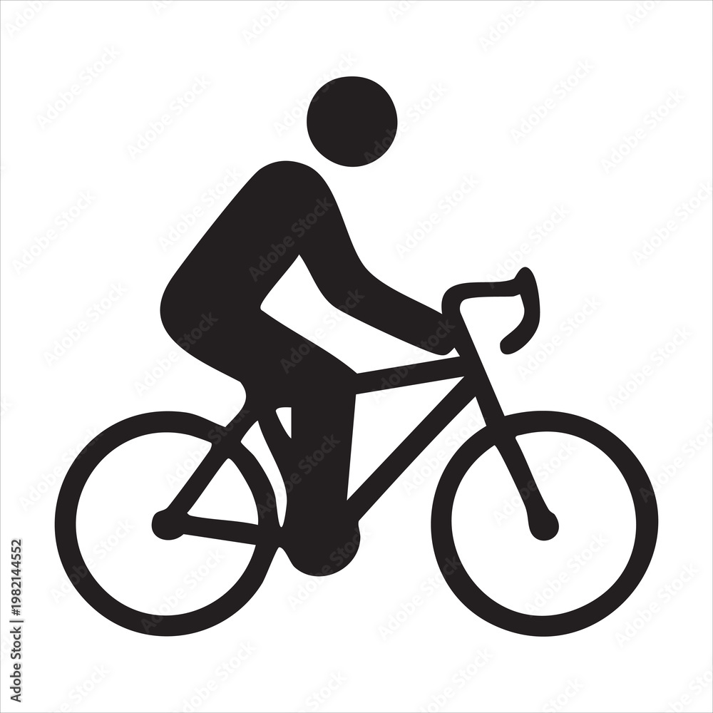 Obraz premium Cyclist silhouette icon riding bicycle on white background symbol for sport competition and travel