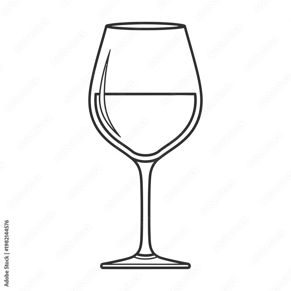 Fototapeta premium Minimalist Wine Glass Icon Line Art Isolated on White Background for Restaurant and Bar Menus