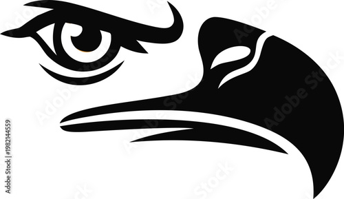 A close-up of a stylized eagle head with a sharp gaze silhouette on transparent background